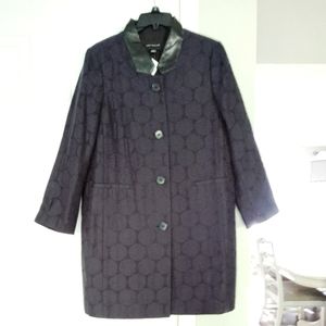 NWT Ann Taylor blue black pattern Classic Dress Office Collar Trench Coat. Sz S.